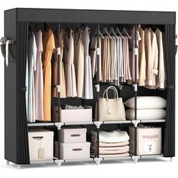 Portable Closet for Hanging Clothes 67 Inch Wide Large Capacity Portable Wardrobe Closet with Cover, 4 Storage Shelves and 4 Hanging Rod Sturdy Free S