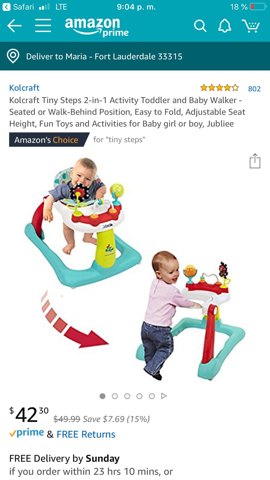 Kolcraft Tiny Steps 2-in-1 Activity Toddler and Baby Walker - Seated or Walk-Behind Position