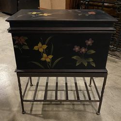 Elevated Black Floral Storage Chest/Side Table