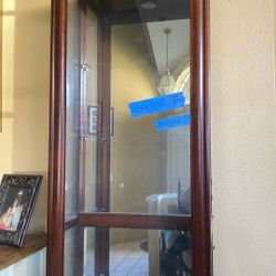 2 Lighted Cherry Oak Curio Cabinets