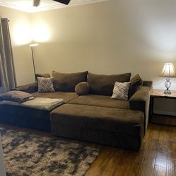 Brown Sectional Chaise Sofa (L-Shaped Sectional With Mini Ottoman )