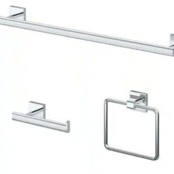 Gatco Form 3-Pieces Bath Hardware Set with 18 in. Towel Bar, Toilet Paper Holder and Towel Ring in Chrome