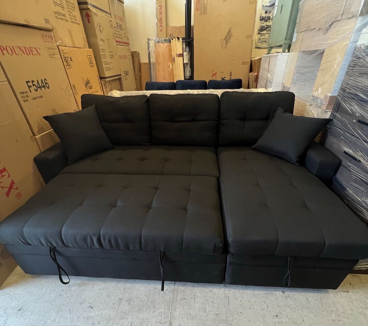 Sectional Sofa Pullout Bed W/Chaise Storage Fabric Reversible 88”x57”X33”H Home & Garden