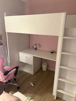 IKEA White Loft Bed w/ Desk, Shelves & Storage