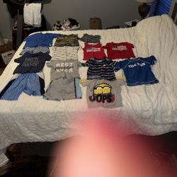 Boys size 3T spring/summer clothes 14 pieces. Some have stains but no holes. Some tshirt designs have cracking on them 