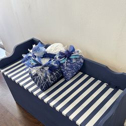 Gorgeous Blue And White Striped Storage Bench.. 40x18x17