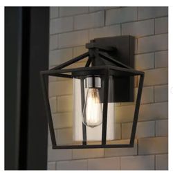 Set of 2 - 1-Light Black and Brushed Nickel Outdoor Wall Light Fixture Wall Lantern 