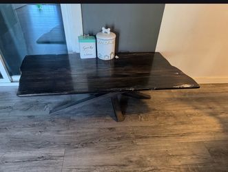 Live Edge Wood Marble Coffee Table with Metal Spider Base