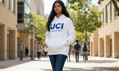 UCI Anteater Hoodie Adult XS White  long sleeve Embroidered Logo  College Irvine