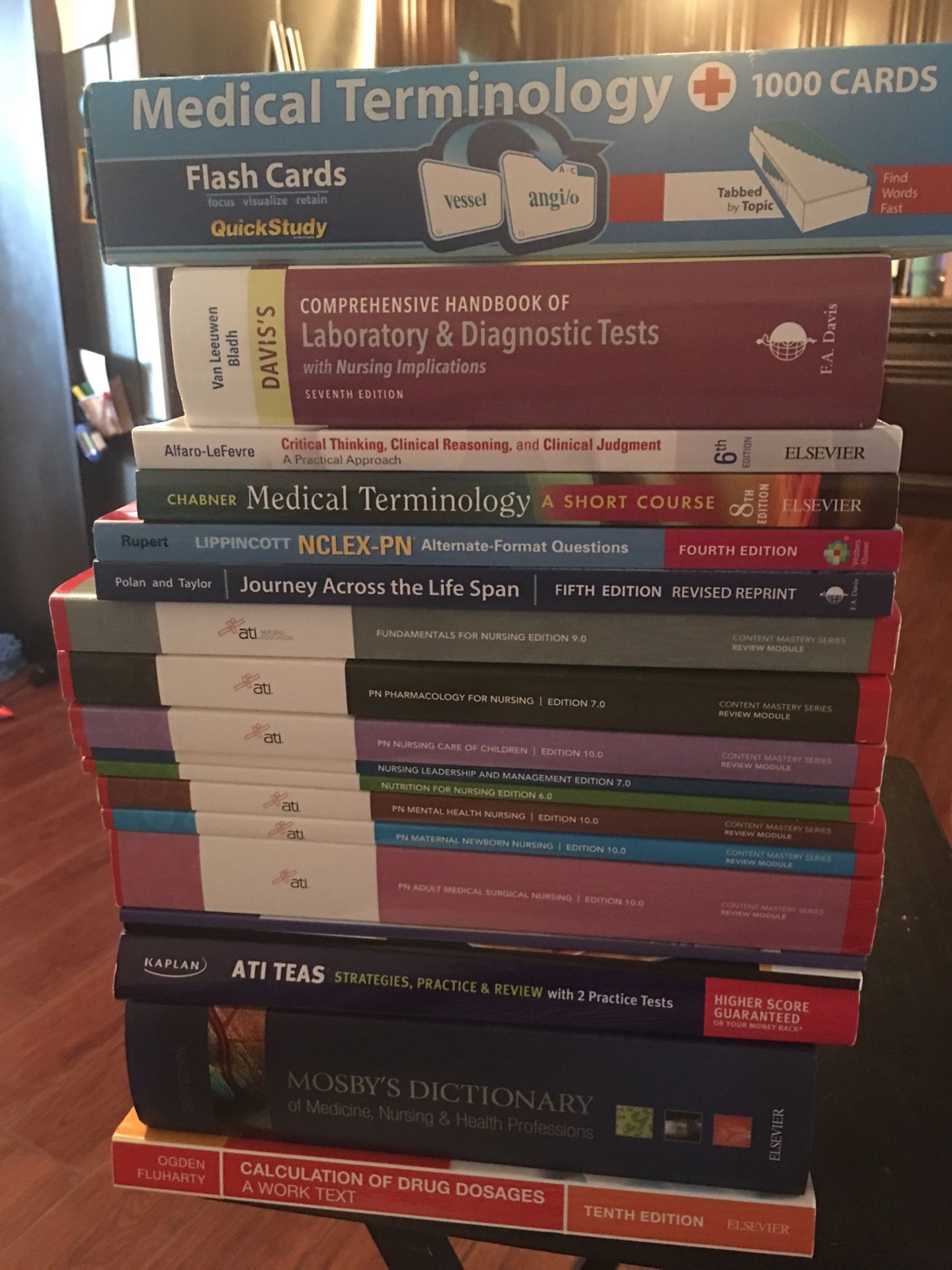 Nursing books and flash cards