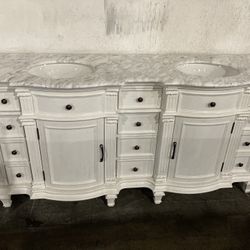 B3335- 72” White Bathroom Vanity Marble Stone Top Double Sink Cabinet 