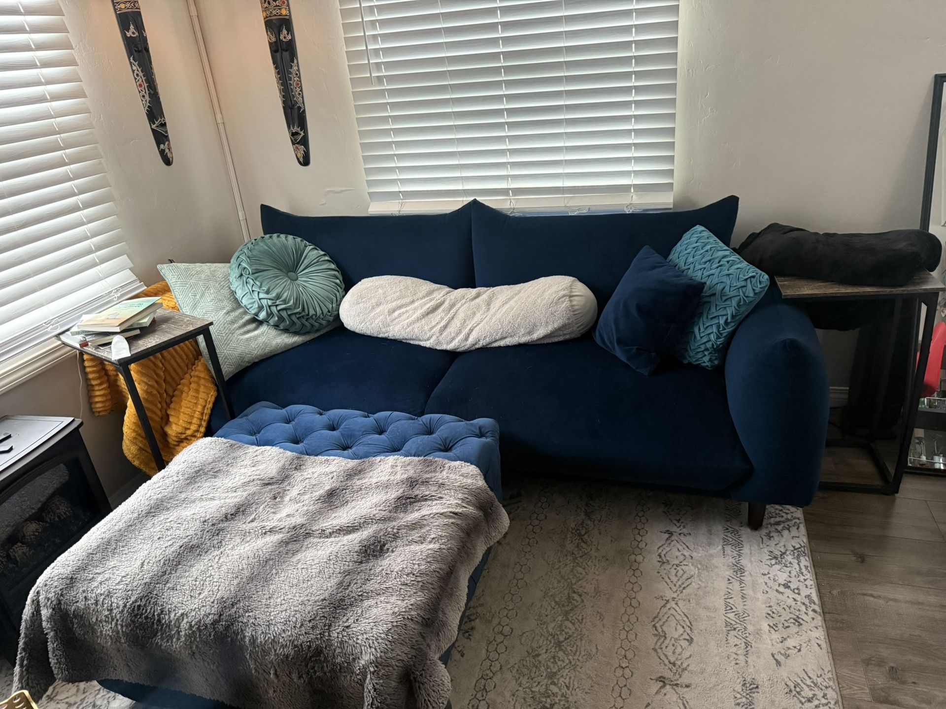 Dark Blue Velvet Couch