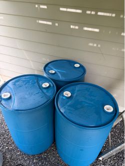 Set of 3 Blue 55-Gallon Plastic Drums / Barrels – Must Take All
