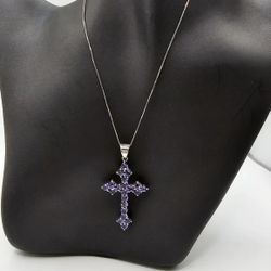 2 ctw Tanzanite  Cross Pendant Sterling Silver Necklace 