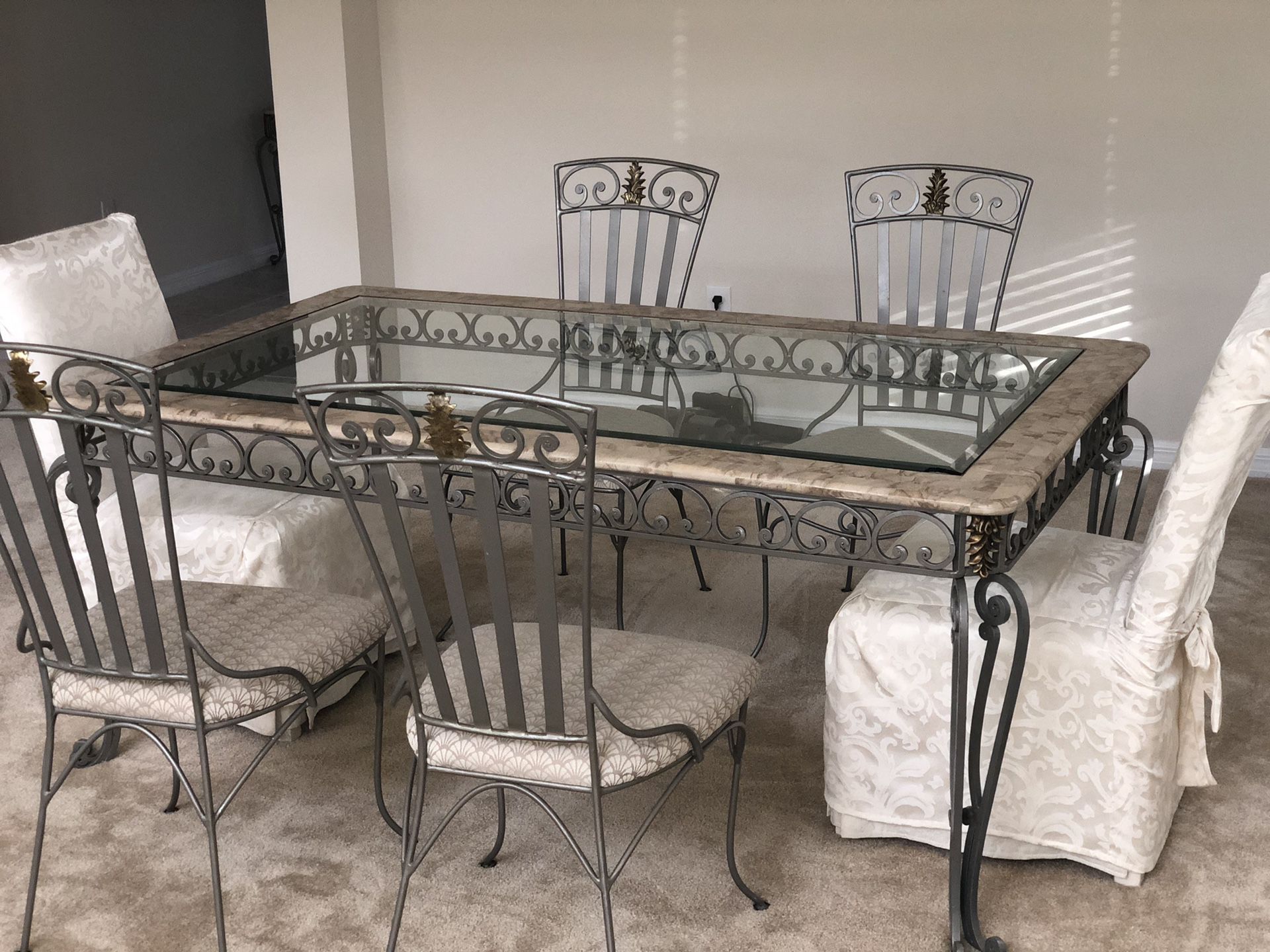 Dining table, 6 chairs, coffee table, 2 end tables