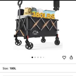 Collapsible Wagon, 380lbs Heavy Duty Folding Wagons Carts with Wheels Foldable, Utility Cart with All-Terrain Wheels for Beach Outdoor Grocery Camping