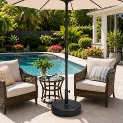 Costway 20 Inch Round Water & Sand Filled Umbrella Base - 23L (4.8 Gal) Capacity, Fits 1.5" & 1.9" Poles, HDPE & Steel Construction, Black