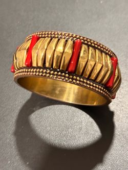 Gold-Tone Bangle Bracelet with Red Accents