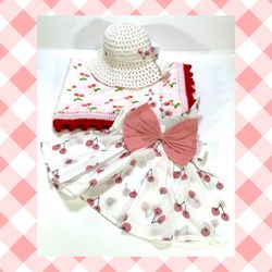 Cherry Gingham Polka Dot Vintage Style Double Minky Crocheted Baby Blanket Gift Set