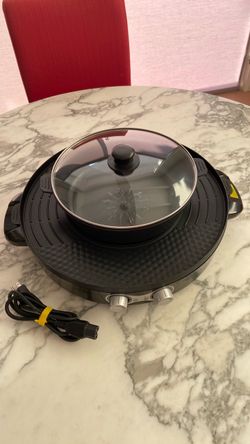 Hot Pot Electric Korean BBQ Grill Combo Hotpot Smokeless Indoor Grill 17.2" Detachable Easy Cleaning 110V 2200W Shabu Shabu Pot with Divider
