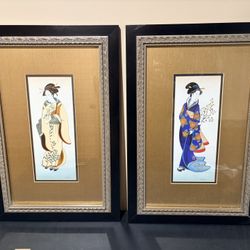 Vintage Artist Wegner Japanese Geisha Ladies Framed 21.5” X 14.5”