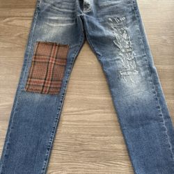 Men's Entre Amis Weathered Denim Jeans With Patch 