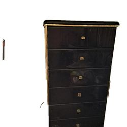 King Size Platform Bed+ Dresses Black Laquer & Gold 6 Piece Set