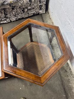 Hexagonal Wood Coffee Table with Glass Top