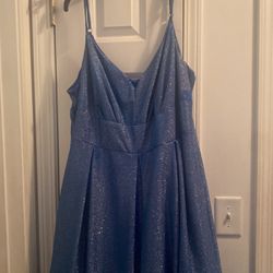 Glitter Blue Plus Size Prom Dress