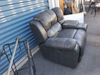 Dark Gray Leather Reclining Loveseat with Console