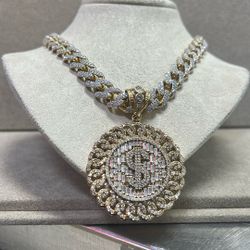 Gold Cuban Chain With Money Gold Pendant 