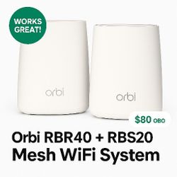 NETGEAR Orbi Mesh WiFi 1 RBR40 Router + RBS20 Satellite