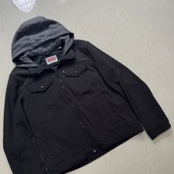 Levi's Jacket Black Gray Hoodie Trucker Mens Size XL