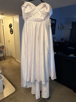 White Strapless Satin Formal Gown