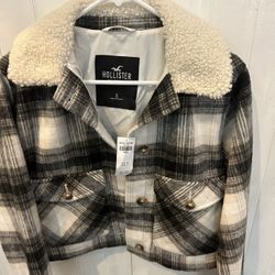 New Cute Women's Crop Plaid Shirt Jacket Size Small  