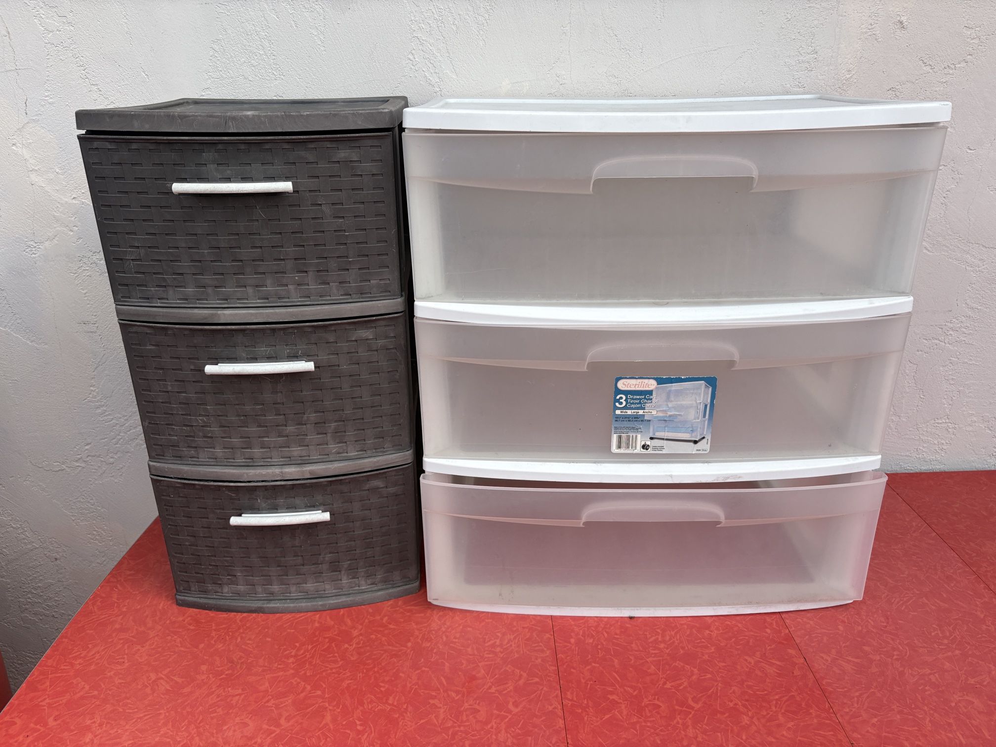 2 Three Drawer Storage Plastic Containers