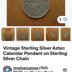 Vintage Sterling Silver Aztec Calendar Pendant 
