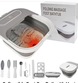 

Collapsible Foot Spa Bath with Heat and Massage Rollers, Bubble, Foot Pedicure Kit, Temperature Control, Red Light, Pedicur