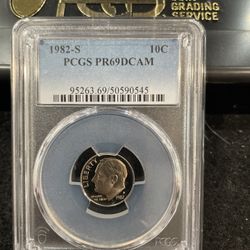 1982 S Gem Proof Roosevelt Dime Graded At PR69 With A Deep Cameo 3-10