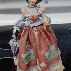 Vintage Meerchi Victorian Lady Resin Figurine With Umbrella 12.5 x 8”