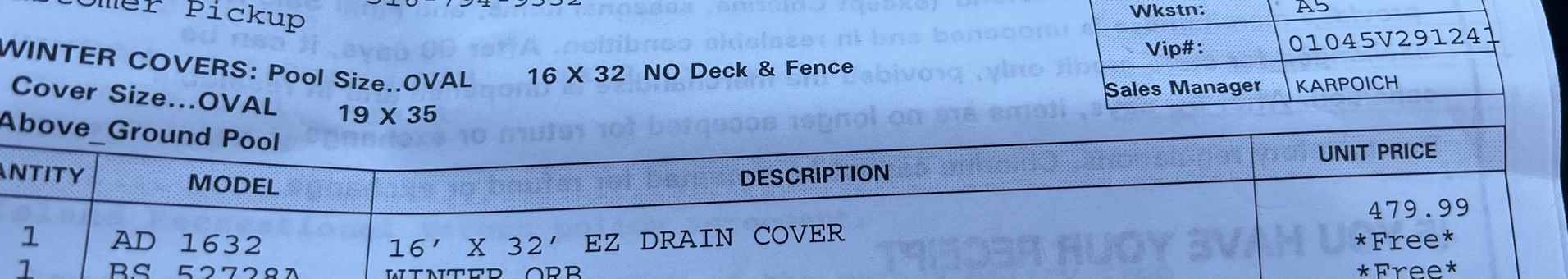 Brand New EZ Drain Pool Cover 16’x32’