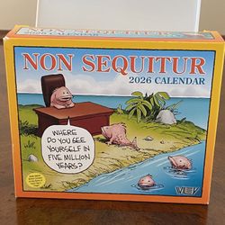 2026 non-sequitur desk calendar from award-winning cartoonist Wiley Miller - BRAND NEW IN ORIGINAL PACKAGING