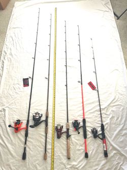 Mostly brand new fishing rod, and reel combos. 7ft to 4.8ft. Medium action to light action