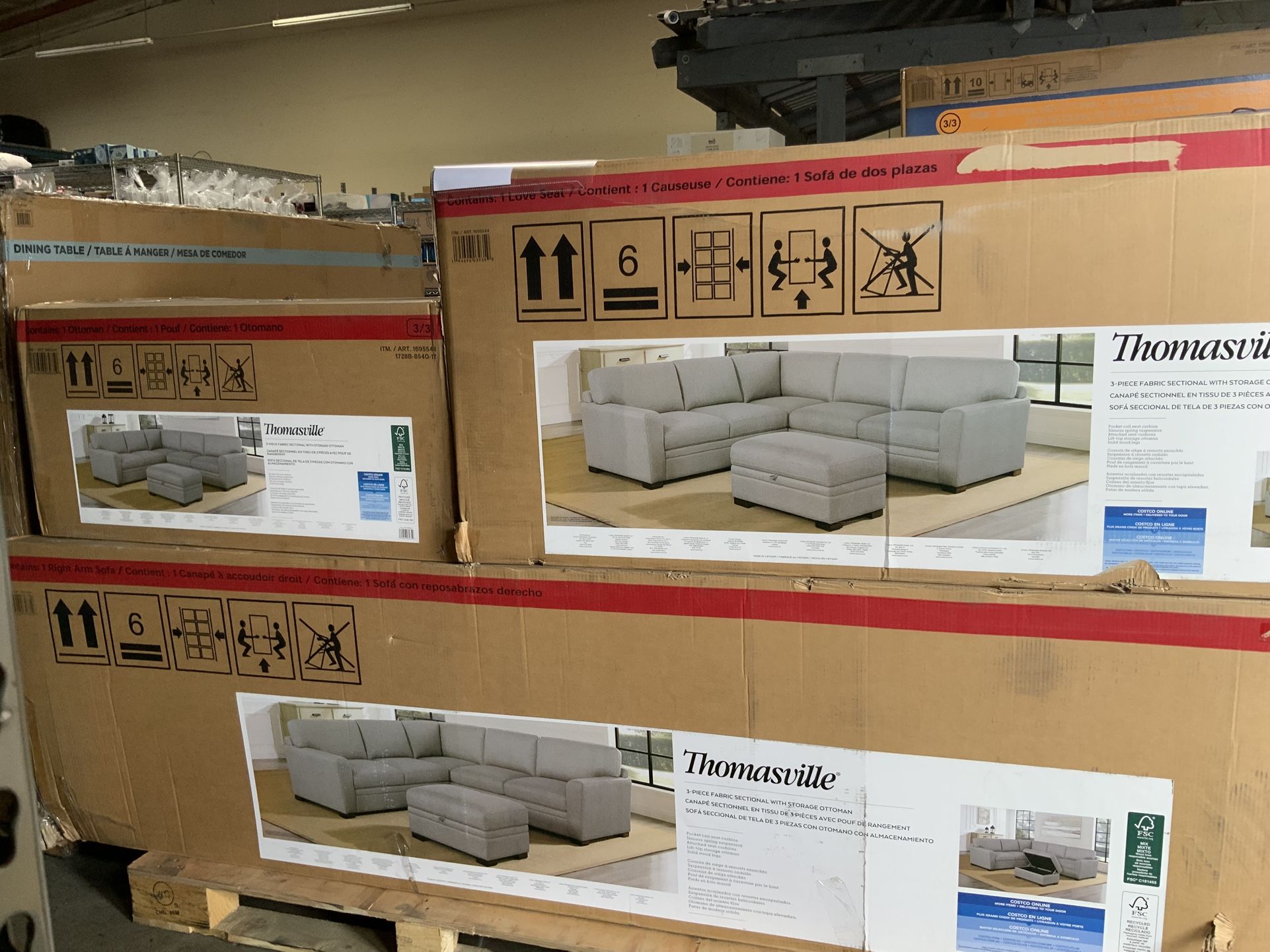 Langdon Fabric Sectional With Chaise And Storage Ottoman