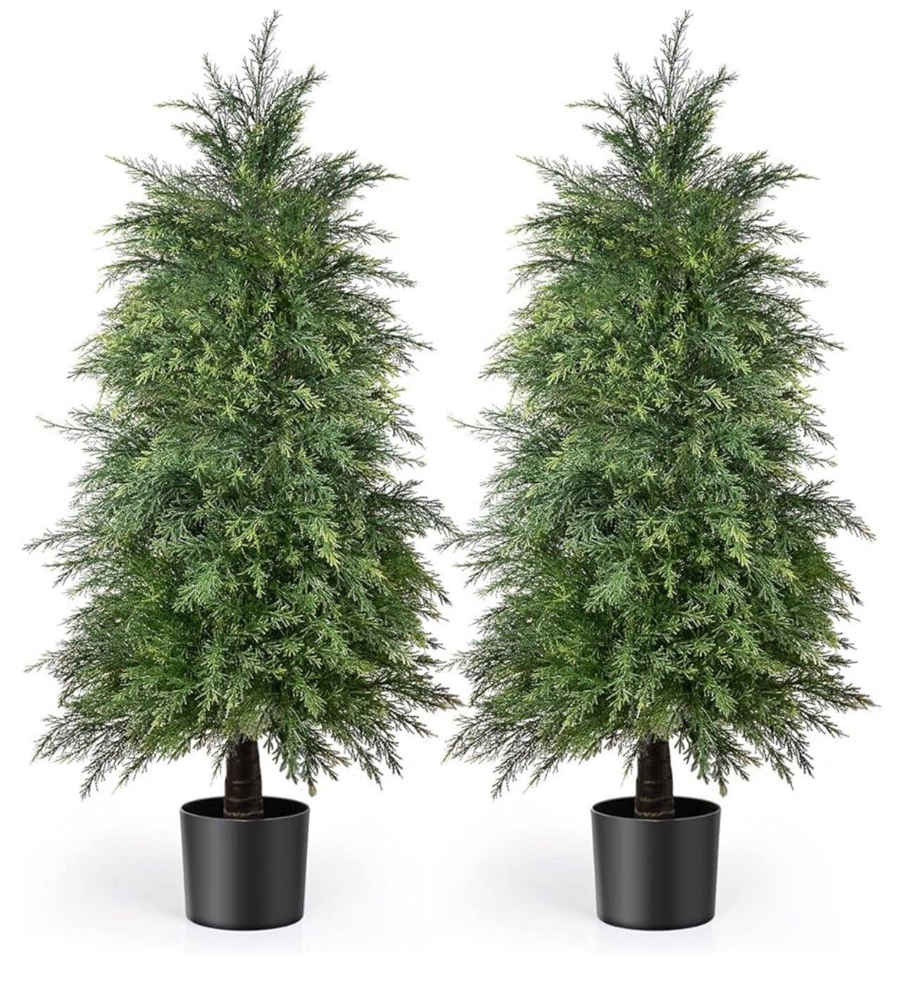 2 Pack 4ft Artificial Cedar Topiary Trees for Outdoor Front Porch Décor, UV Rated Fake Potted Plants for Indoor and Outdoor Use