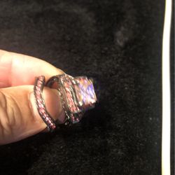 2 Piece Pink Ice Wedding Ring Size 7