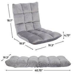 New Adjustable Floor Chair Bed/ Recliner Lazy Seat Sofa Chair Folding Gaming Lounger Padding, Grey