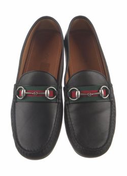 Men’s Gucci Loafers Web Accent Leather Drivers Size 9.5