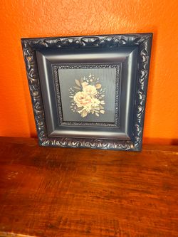 Victorian Style Floral Print in a Navy Blue Frame 12X12
