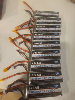 HRB 3300mAh 22.2V 60C LiPo Batteries – Lot of 9